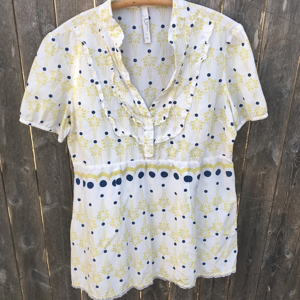 Fossil Silk & Cotton Blouse. Gorgeous Print! XL